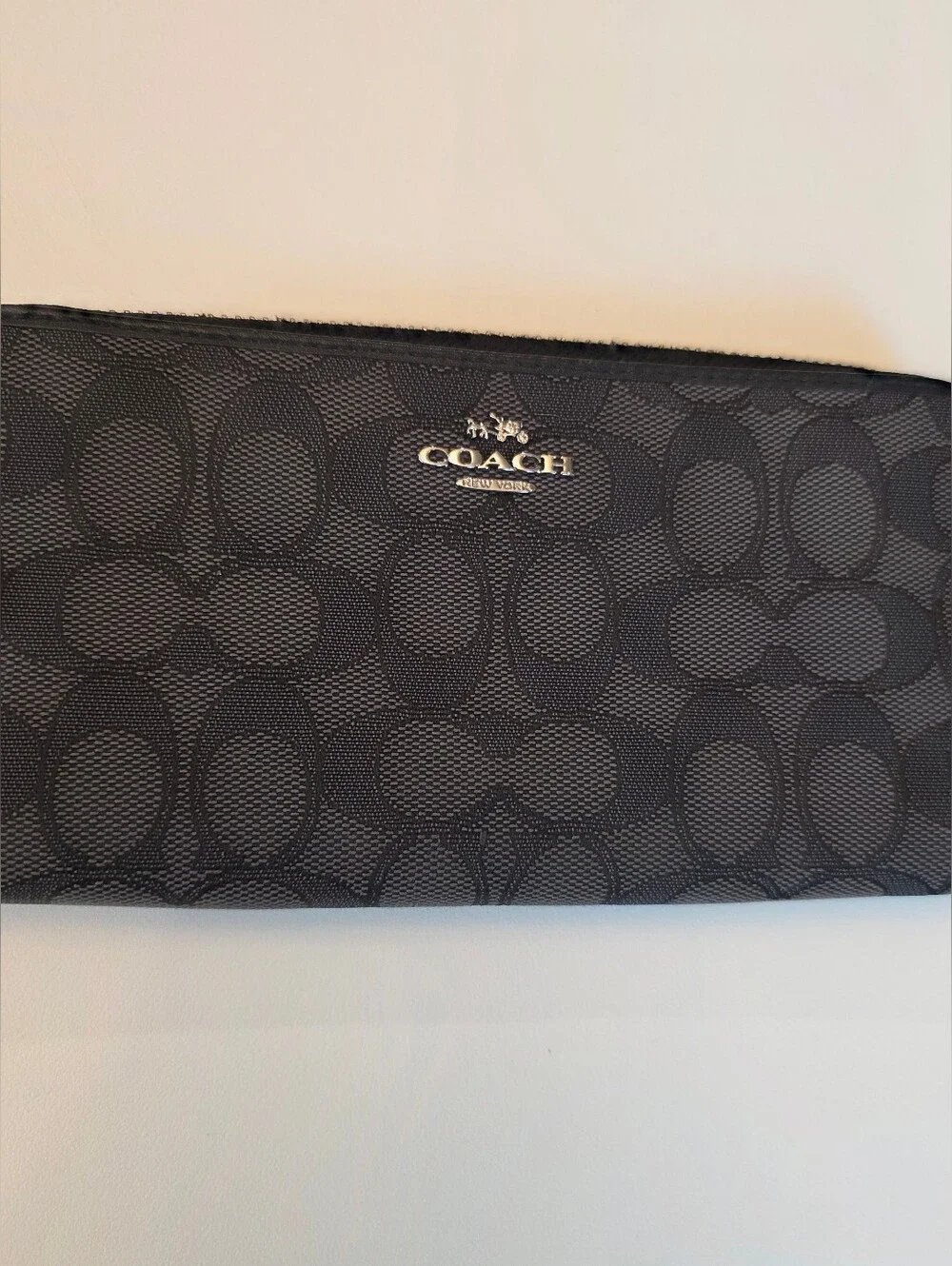 Coach Black Long Wallet Zip Around in Signature Canvas All Over 